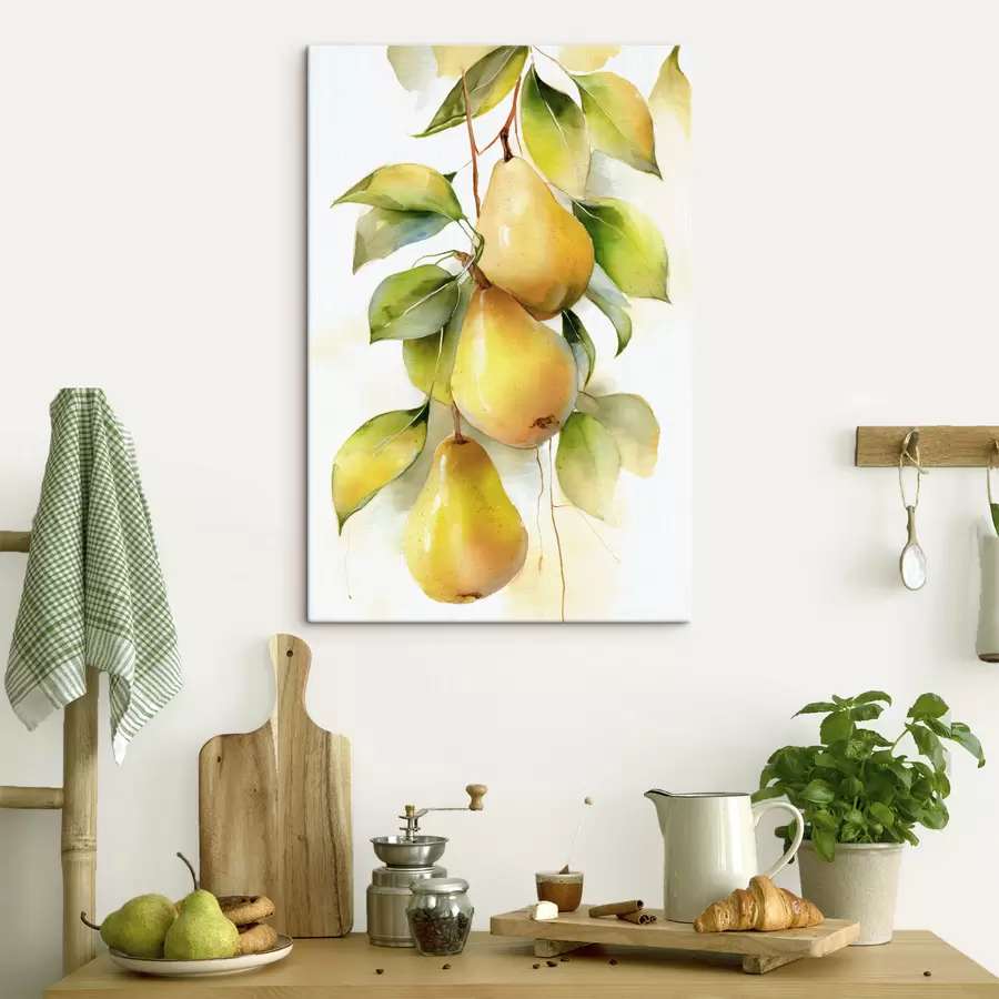 murales Jugosas peras amarillas en estilo acuarela s47931