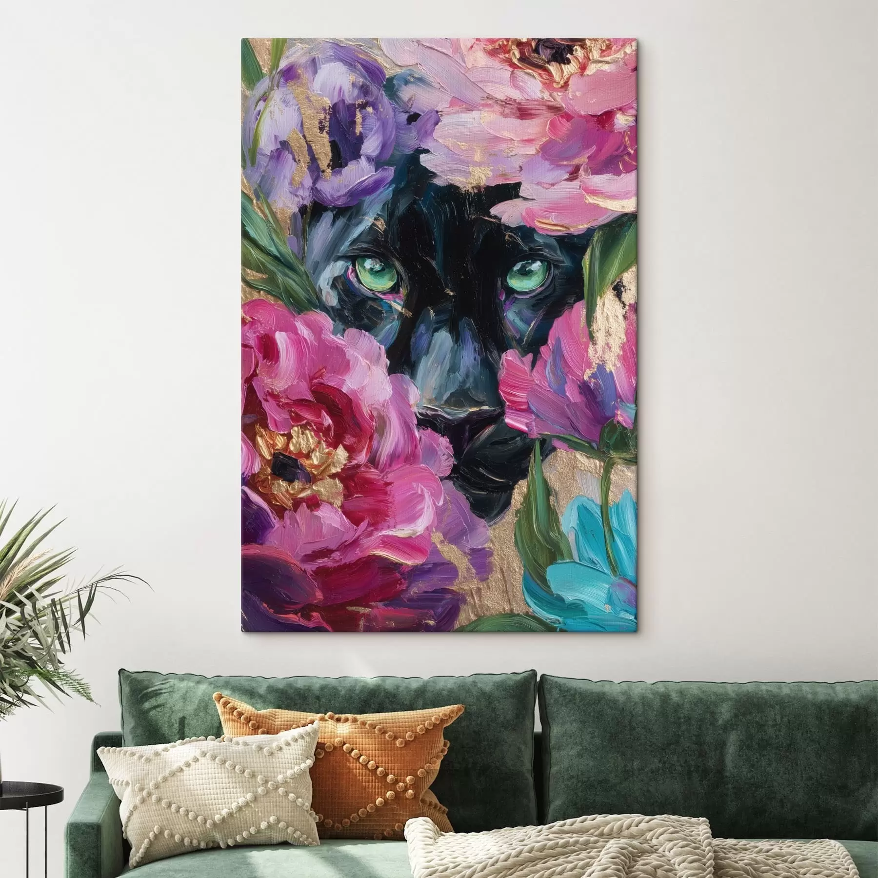 wall murals a black panther peeks out among the peonies s47936