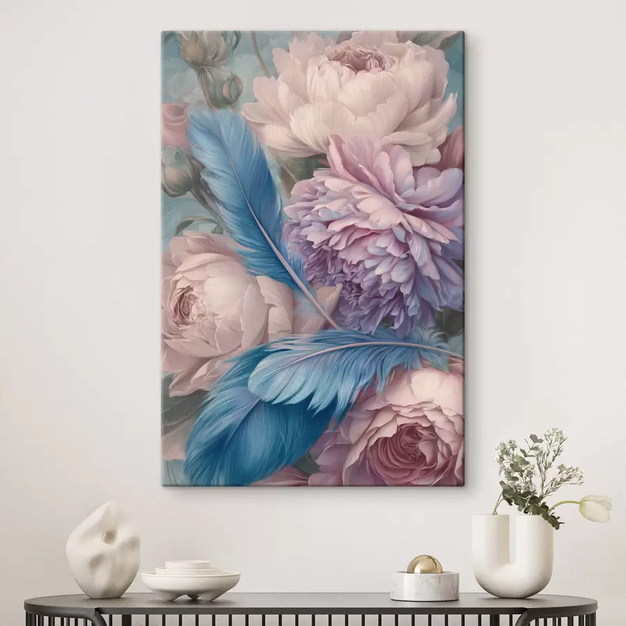 wall murals feathers among peonies s47939