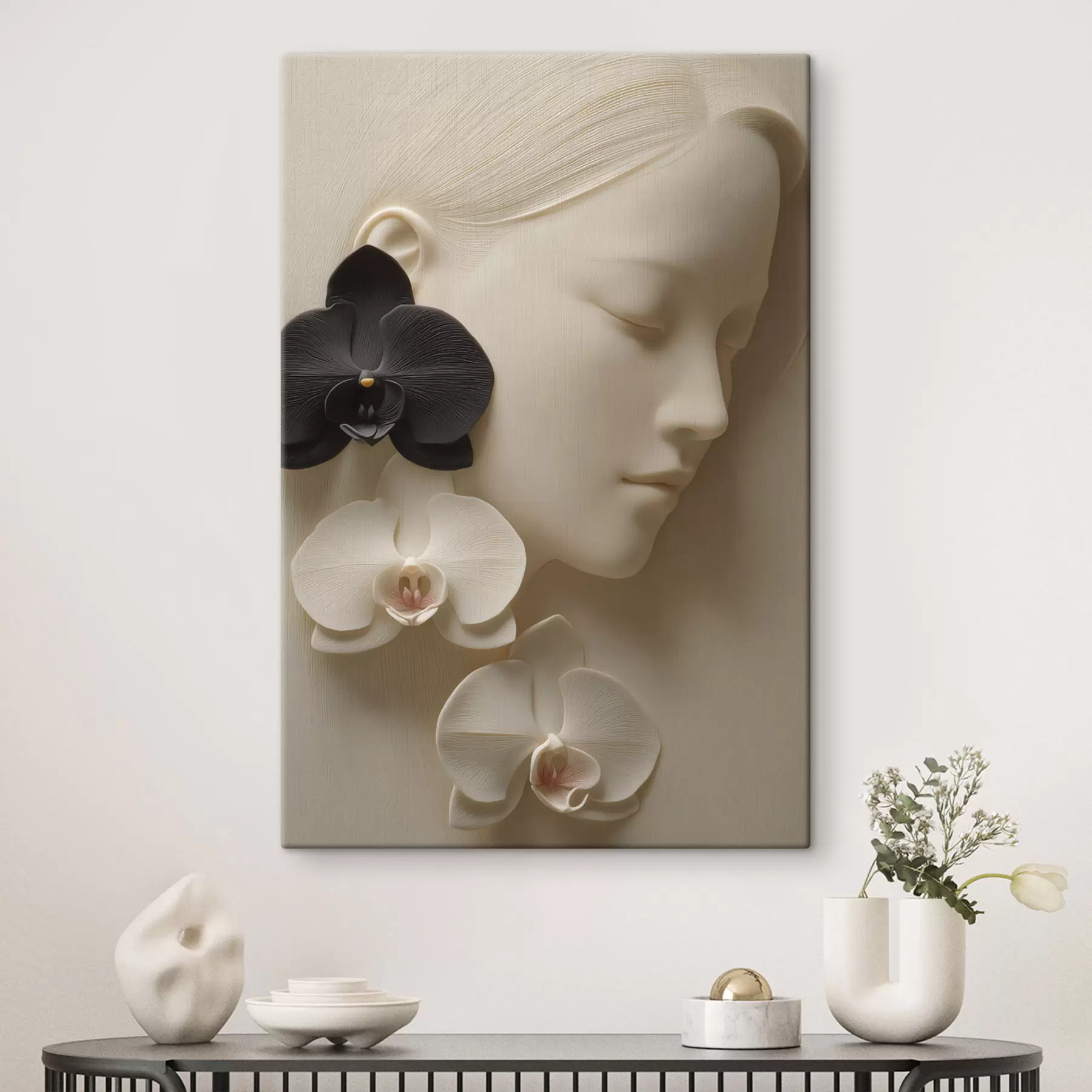 wall murals girl with orchids in bas-relief style s47941