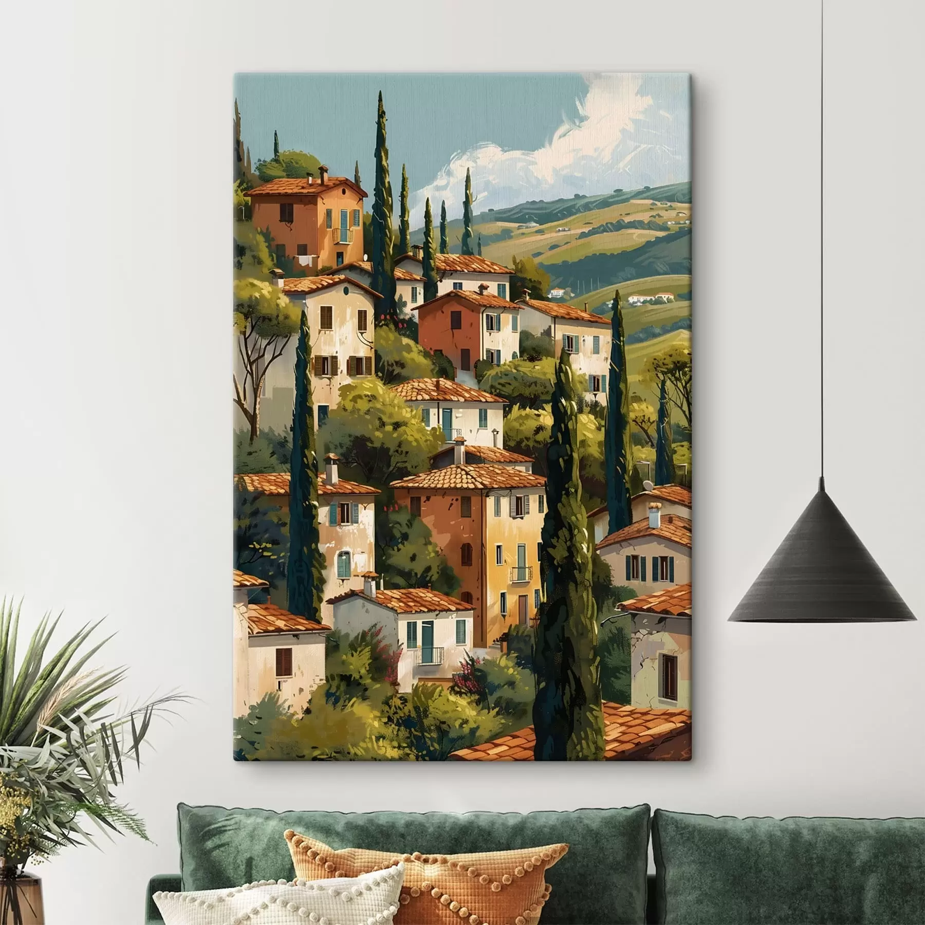 murales Pueblo mediterráneo en una ladera, con casas de tonos cálidos y tejados de terracota. s47950