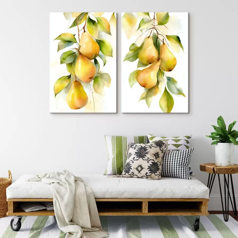 murales Jugosas peras amarillas en estilo acuarela m30088