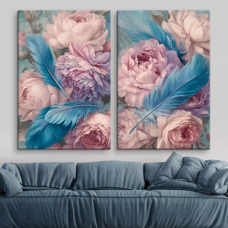 murales plumas entre peonías m30092