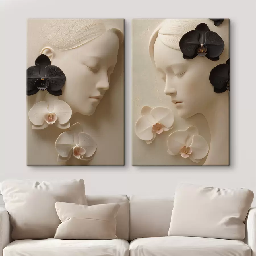 murales Chica con orquídeas en estilo bajorrelieve m30093