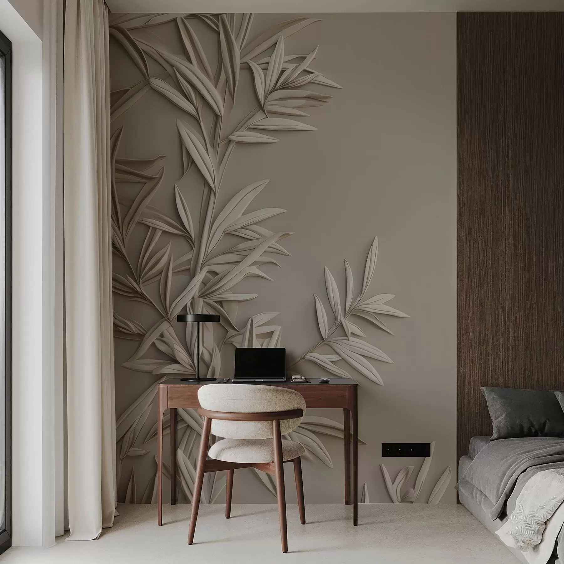 wall murals Imitation of bas-relief leaves w05244