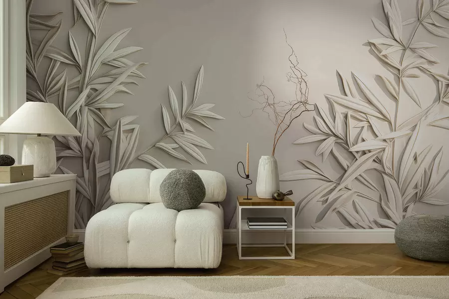 Wall Mural Photo Wallpaper Imitation of bas-relief leaves w05244
