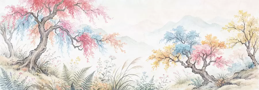 murales Jardín pintado con colores vivos en un muro de hormigón. w05246