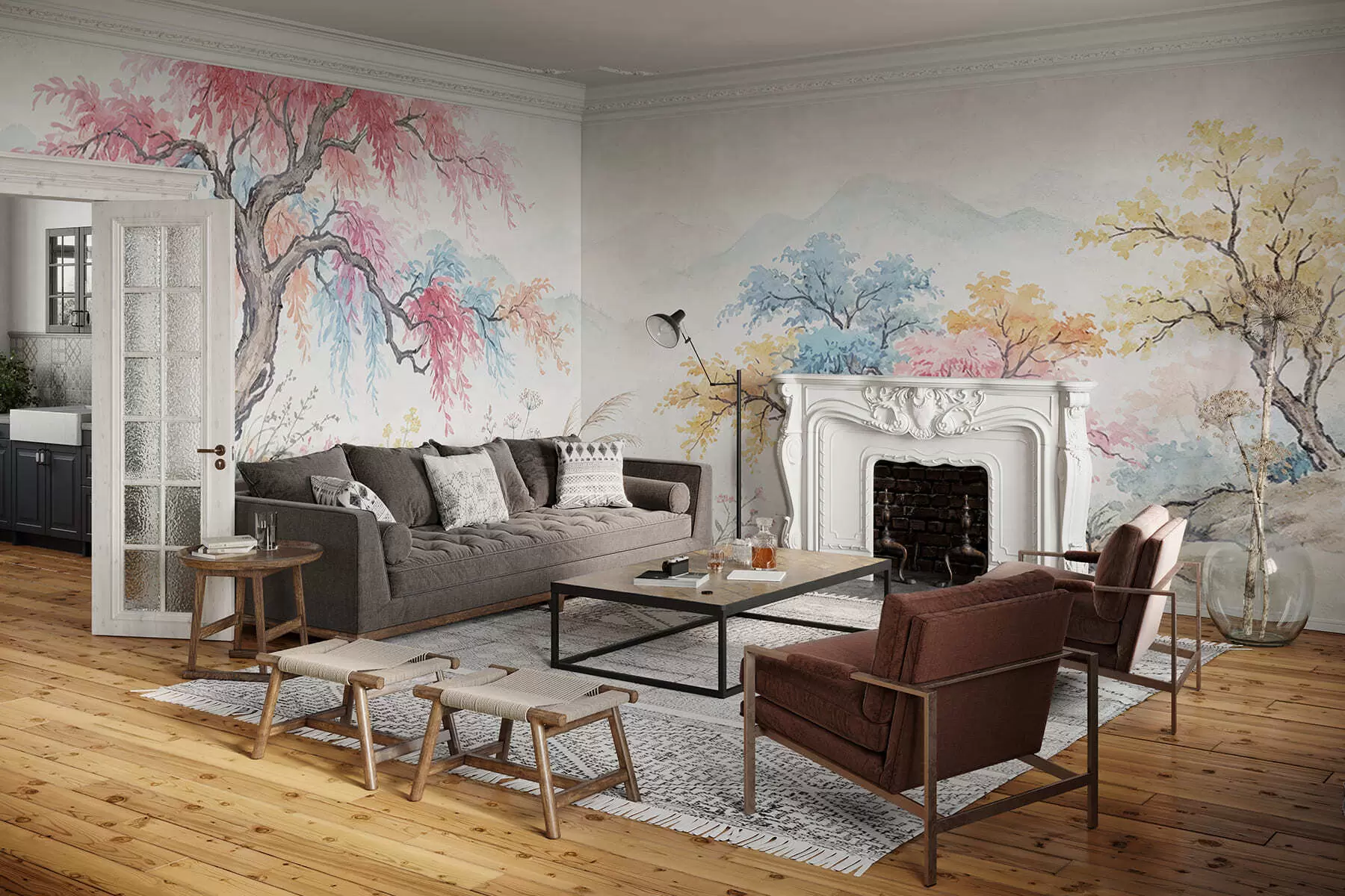 murales Jardín pintado con colores vivos en un muro de hormigón. w05246