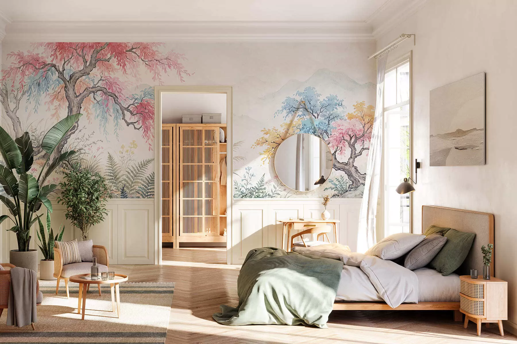 Wall Mural Photo Wallpaper Painted colorful garden on concrete wall w05246