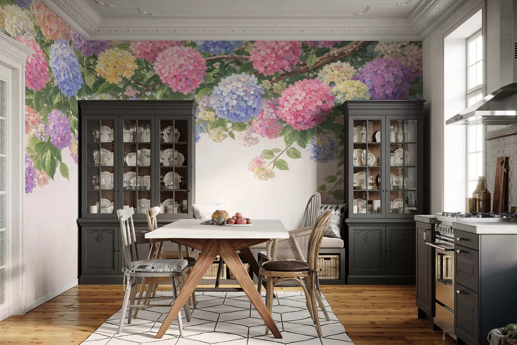 wall murals Painted hydrangeas hang down w05250
