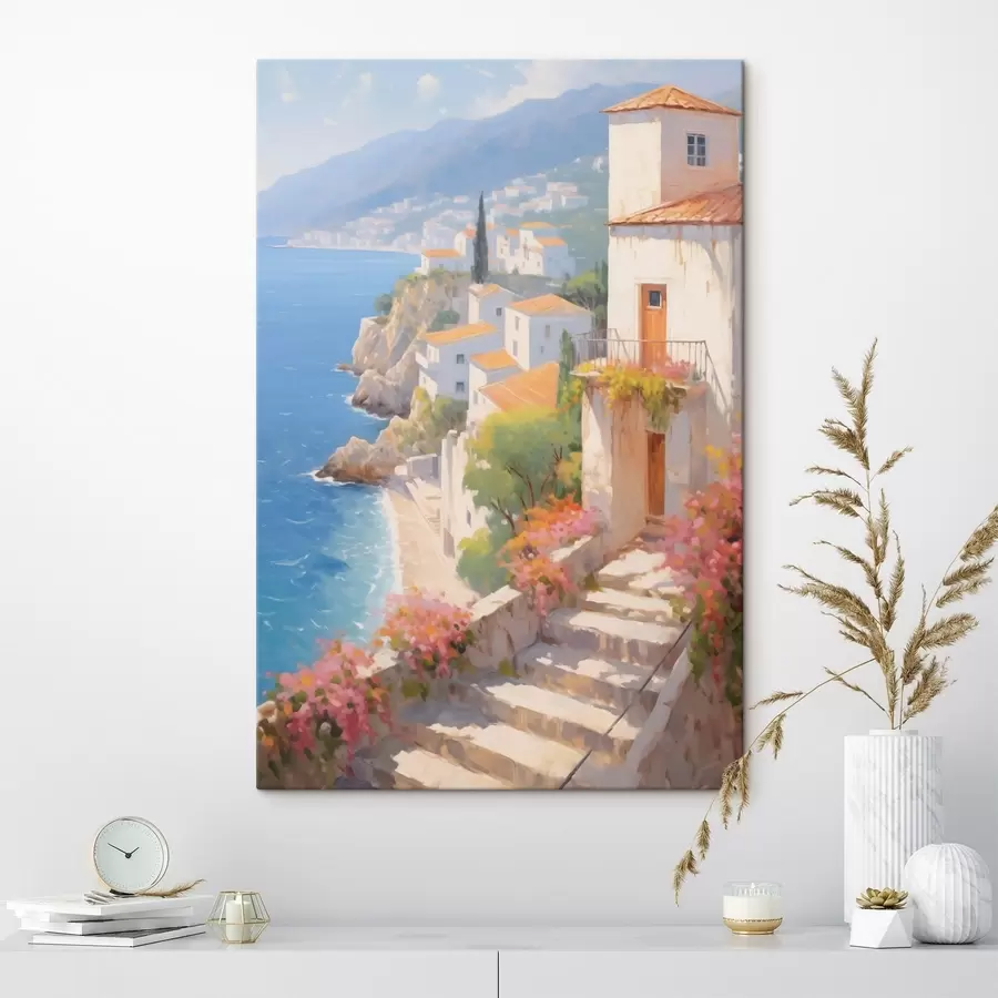 murales pueblo impresionista mediterráneo en un acantilado s48060