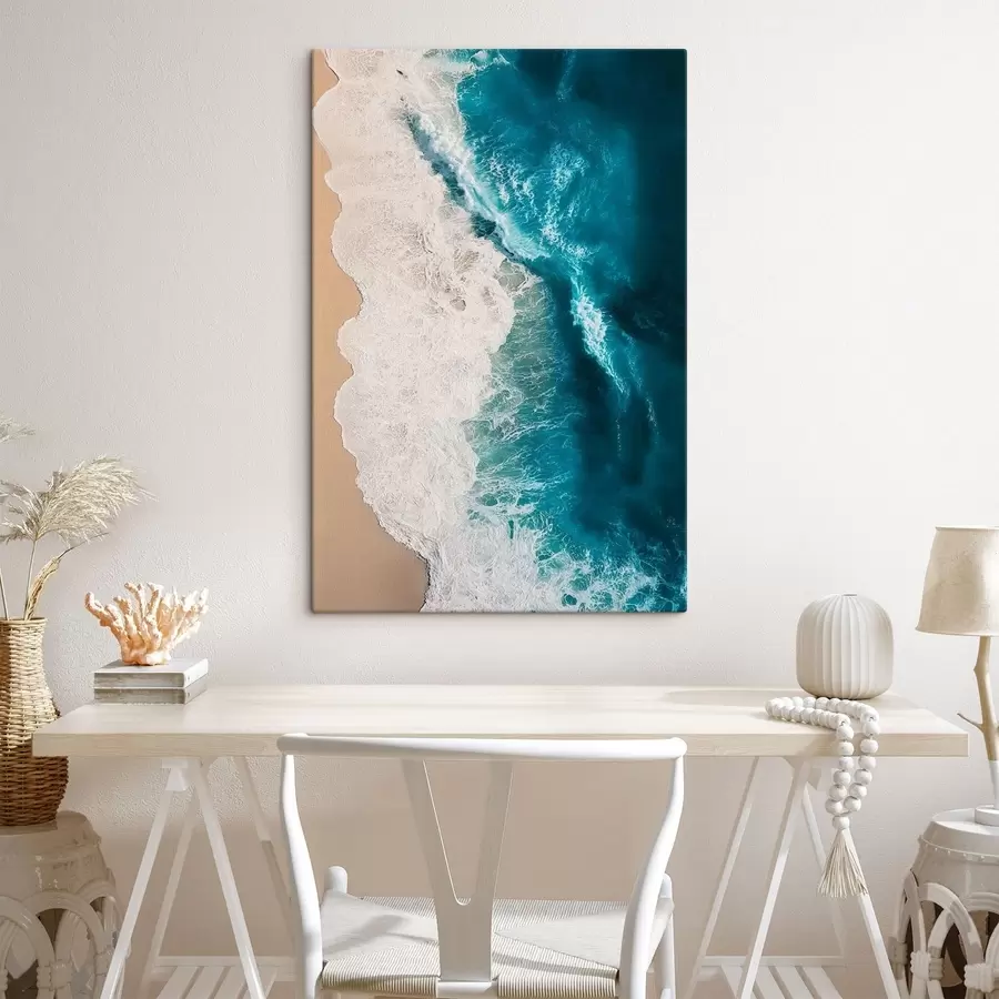 murales Vista aérea superior de las olas del mar rompiendo en la playa de arena. s48062