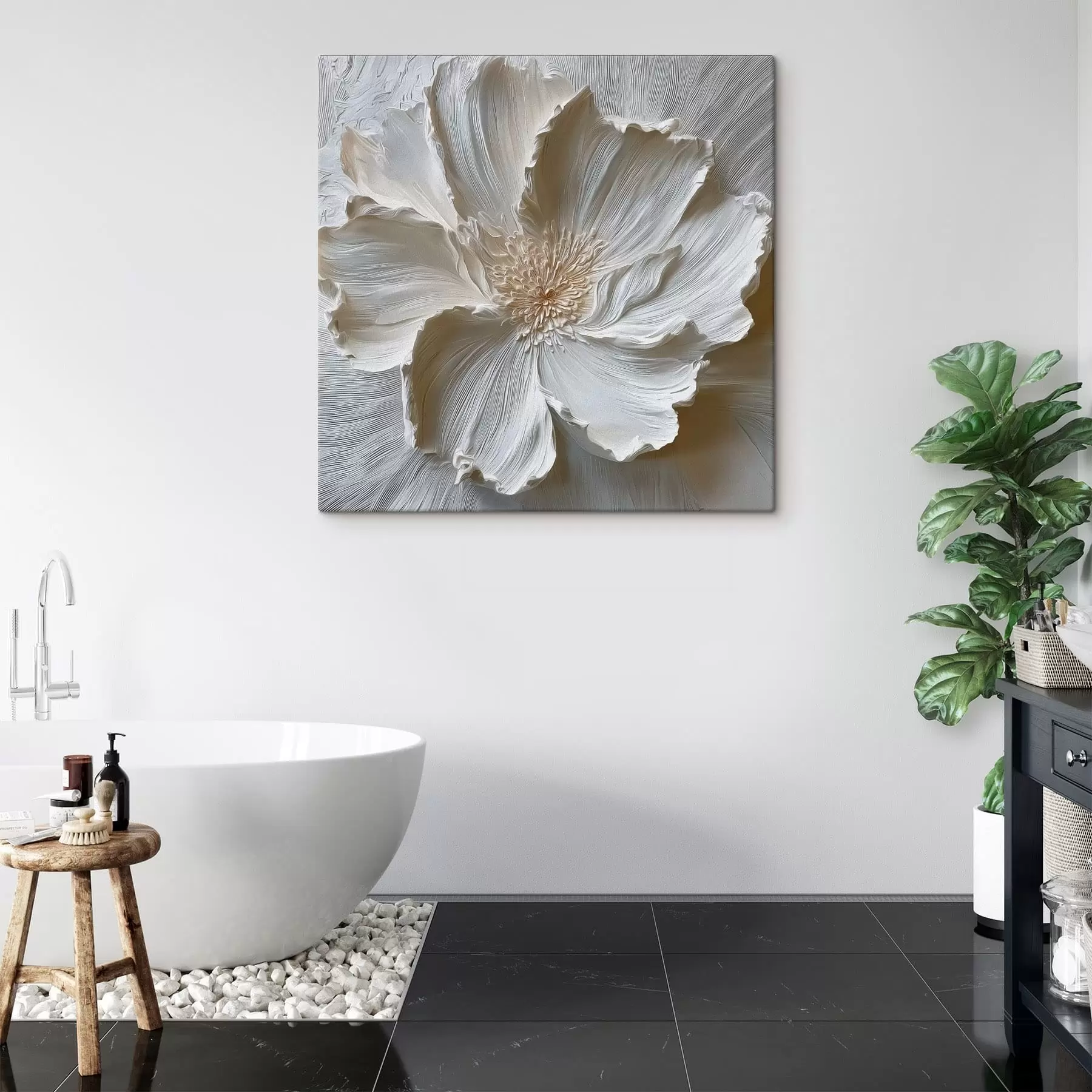 wall murals white plaster relief flower sculpture s48064