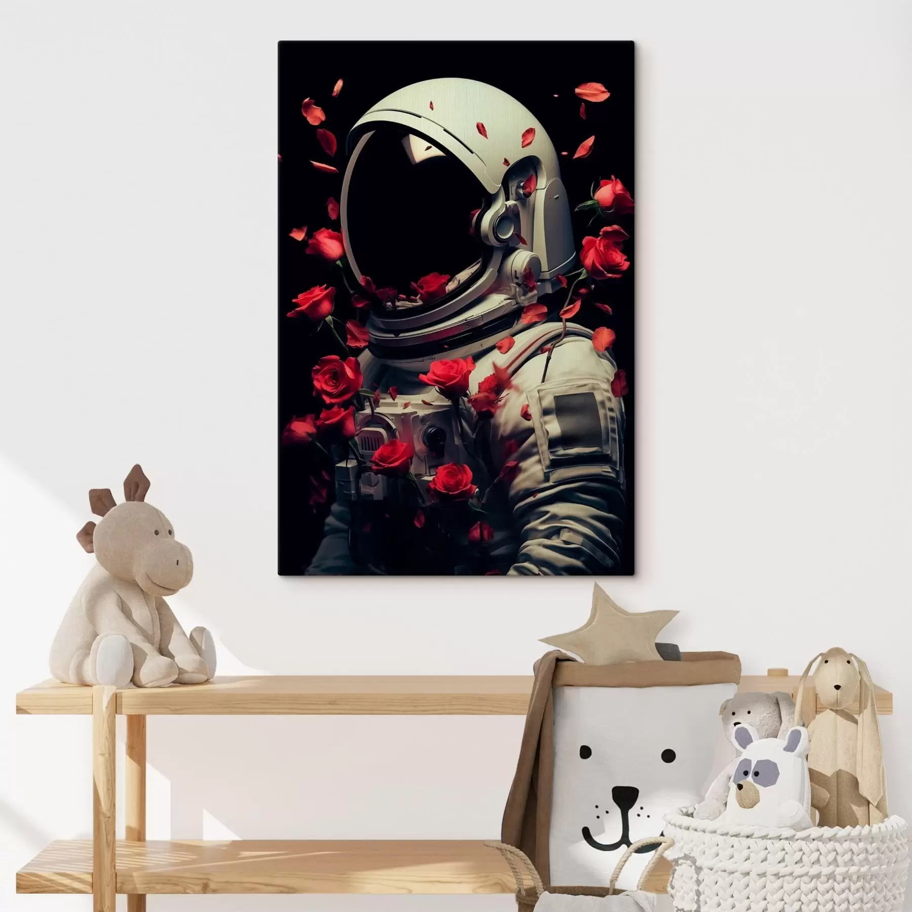 murales Retrato surrealista de un astronauta con traje espacial blanco. s48113