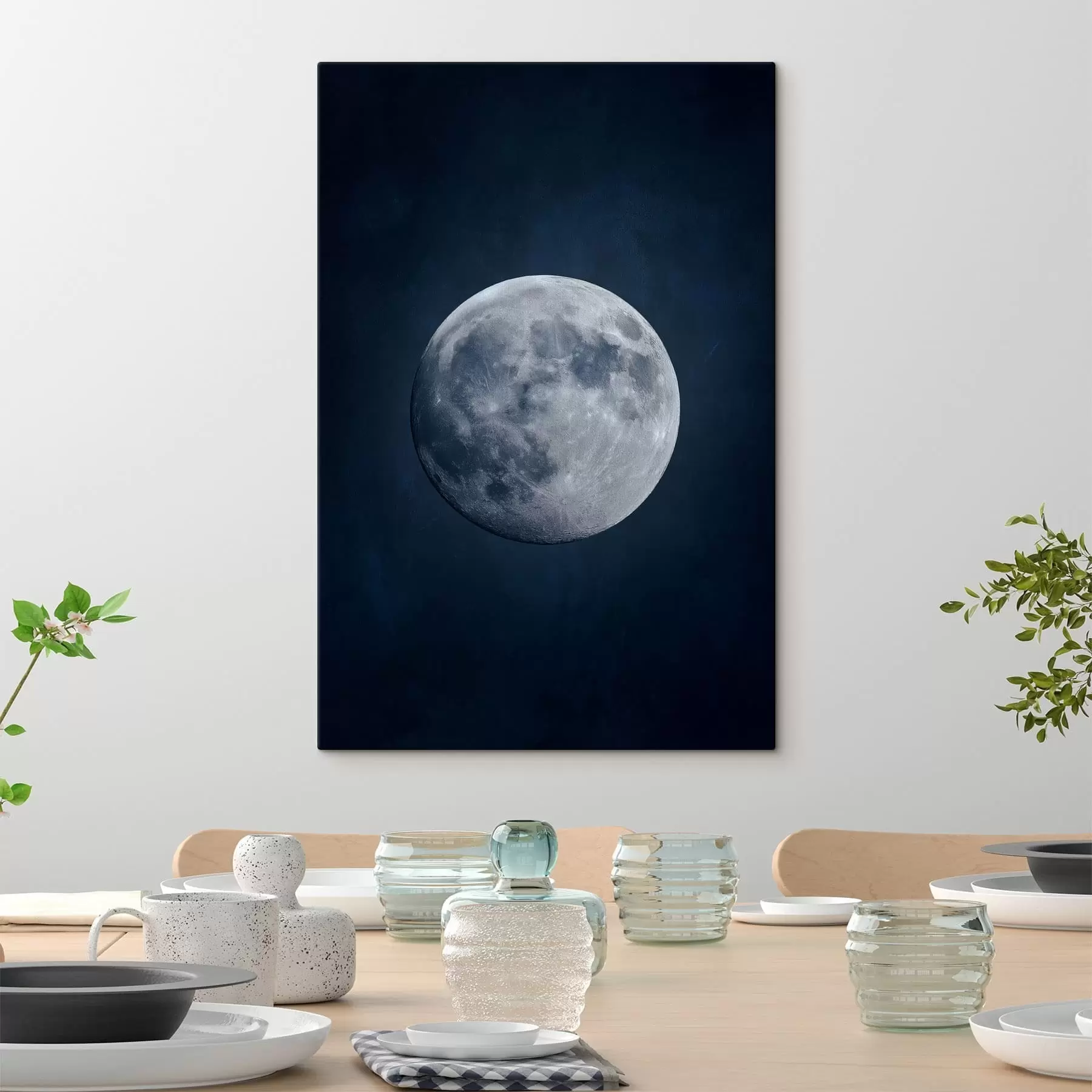 wall murals full moon centered on deep navy blue textured background s48122