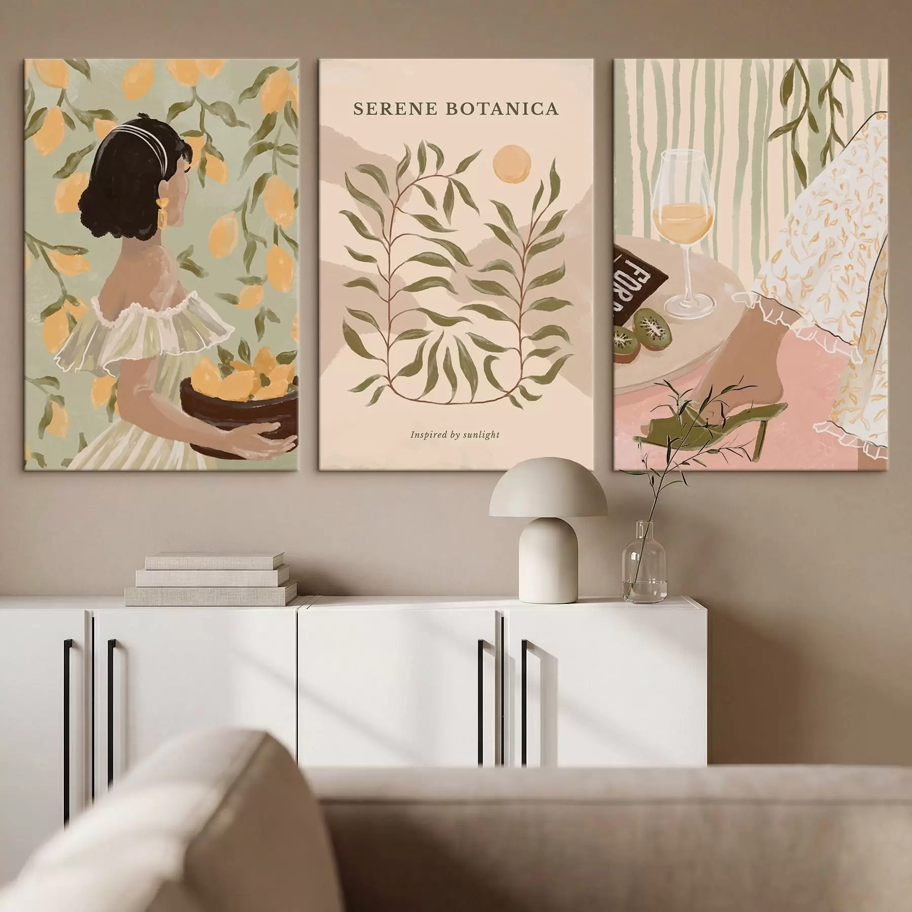 wall murals Woman with lemons, poster and table m30098