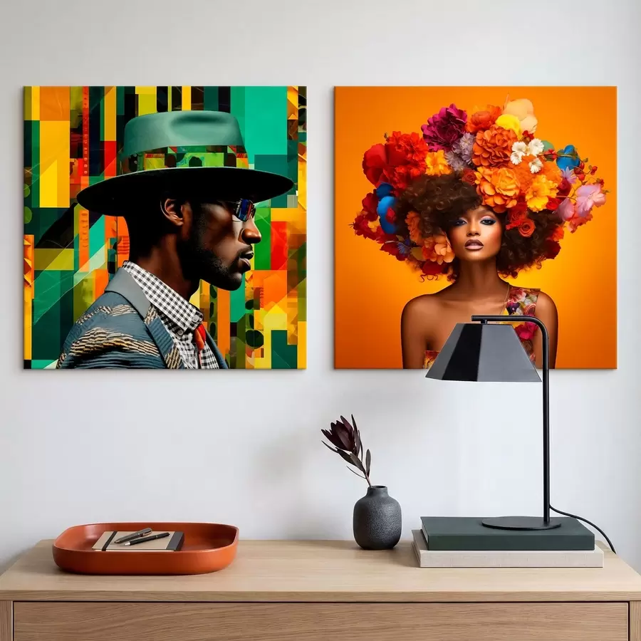 wall murals Portrait of a man in a hat and a woman with a large flower wreath m30102