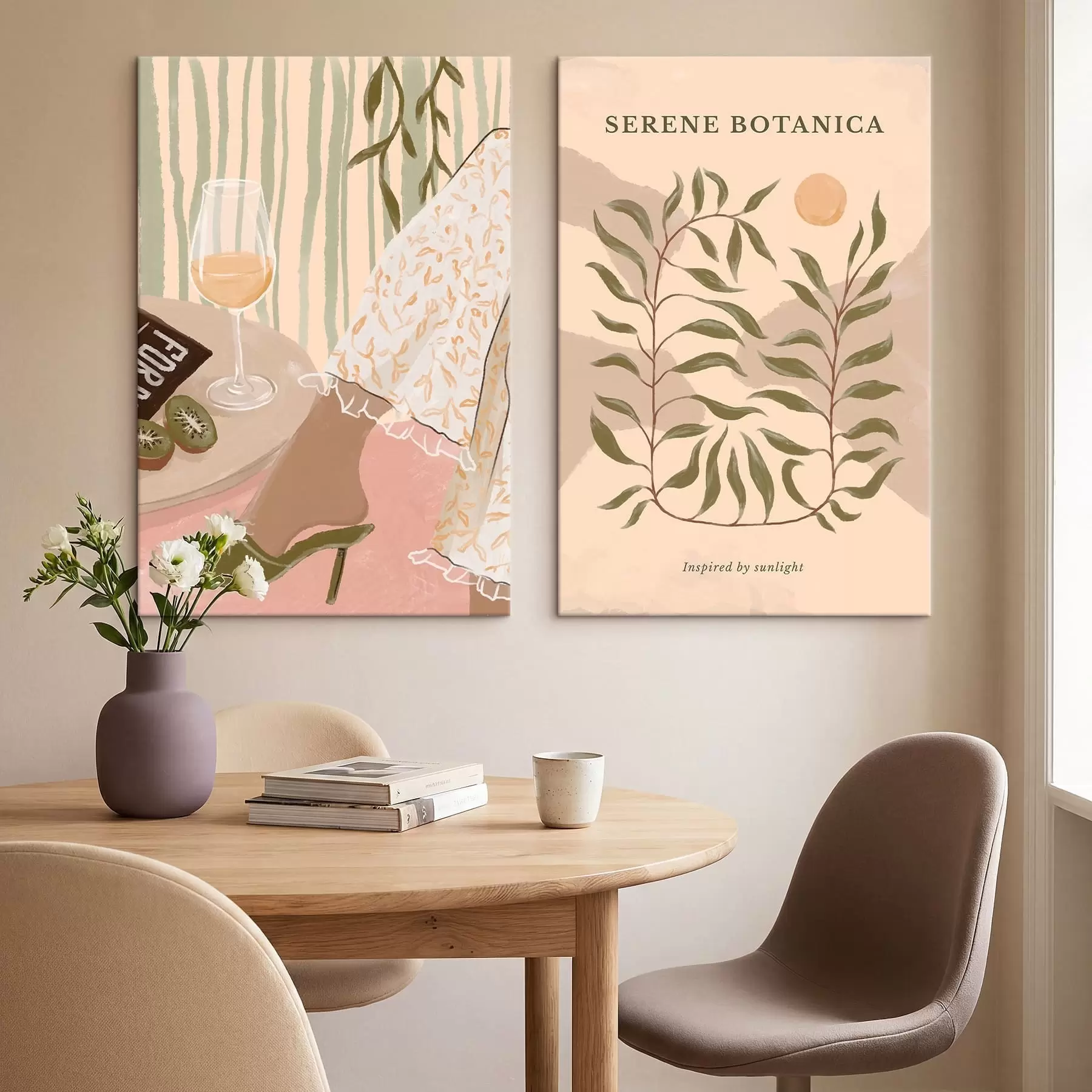 wall murals Wine glass and botanical poster nearby m30106