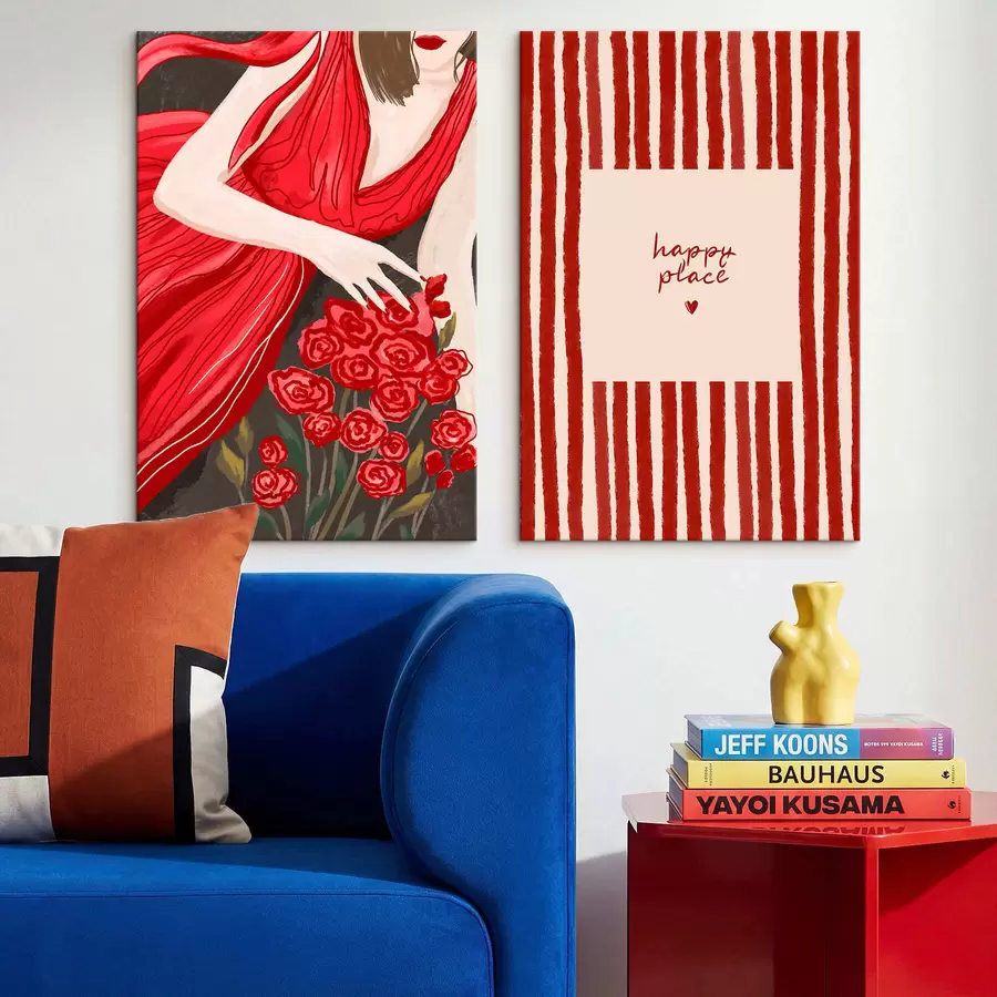 murales Mujer con rosas y estampado rojo m30107
