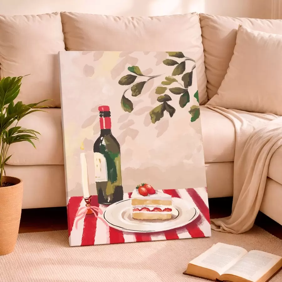 wall murals Still life with wine, candle and cake s48024