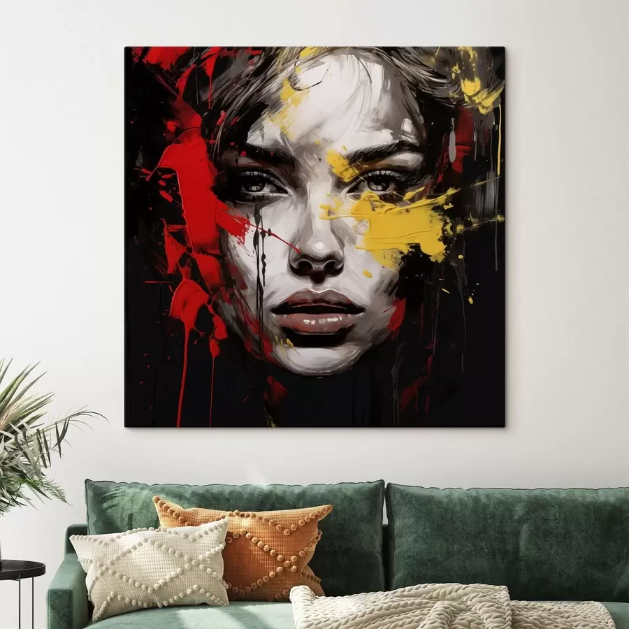 wall murals Woman portrait with red and yellow strokes s48089