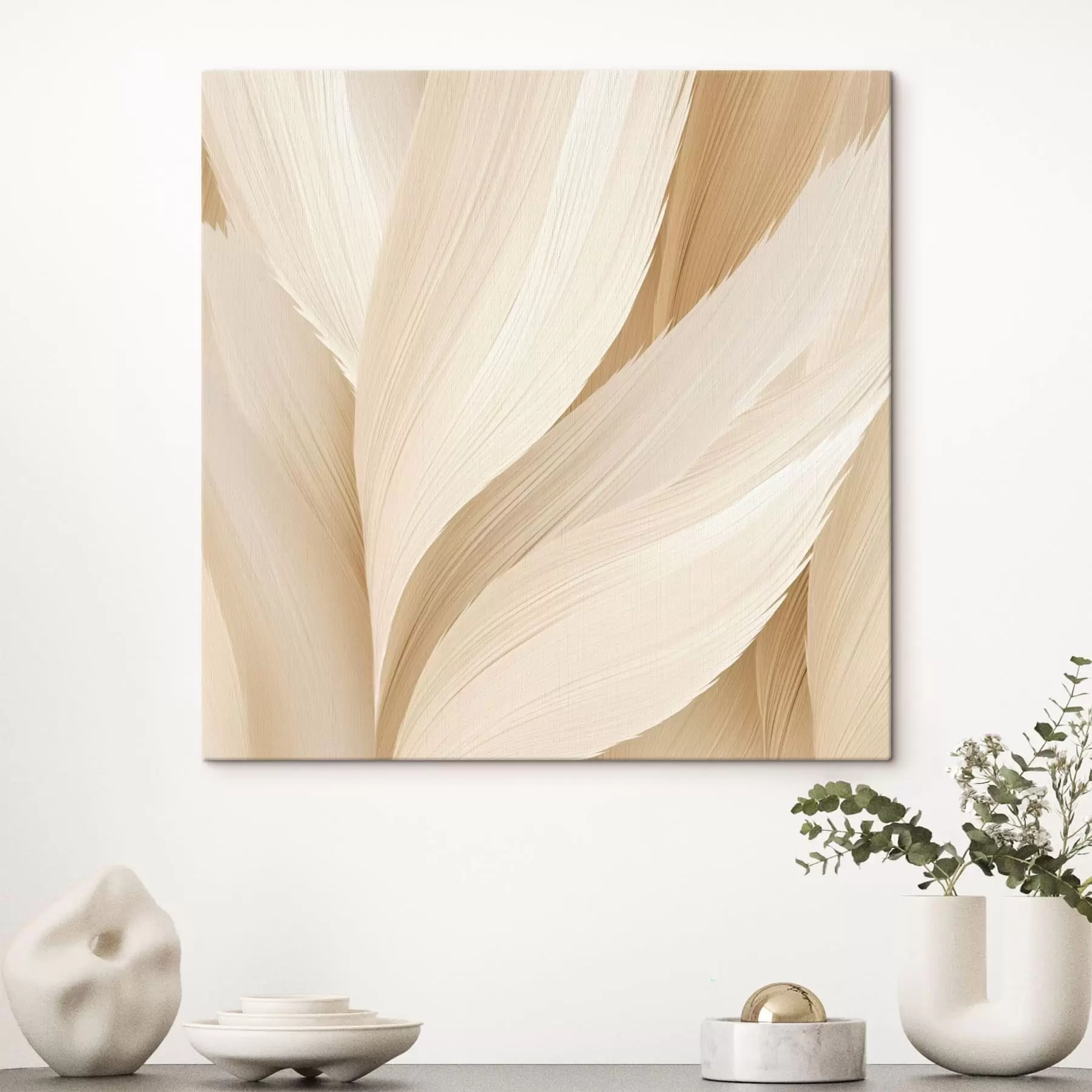 wall murals Light feather-like forms in beige tones s48096