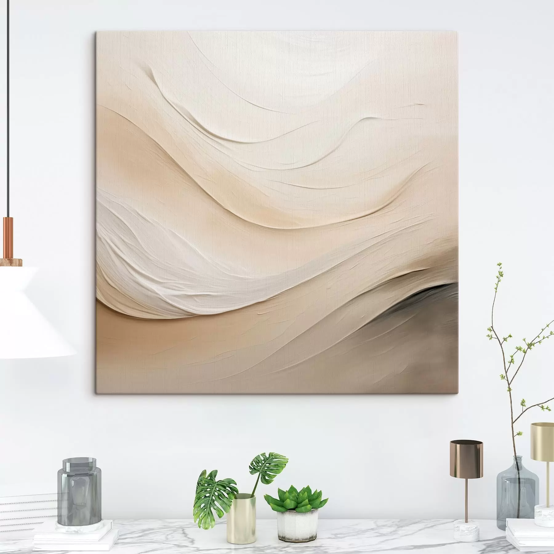 wall murals Layered beige waves with soft texture s48099