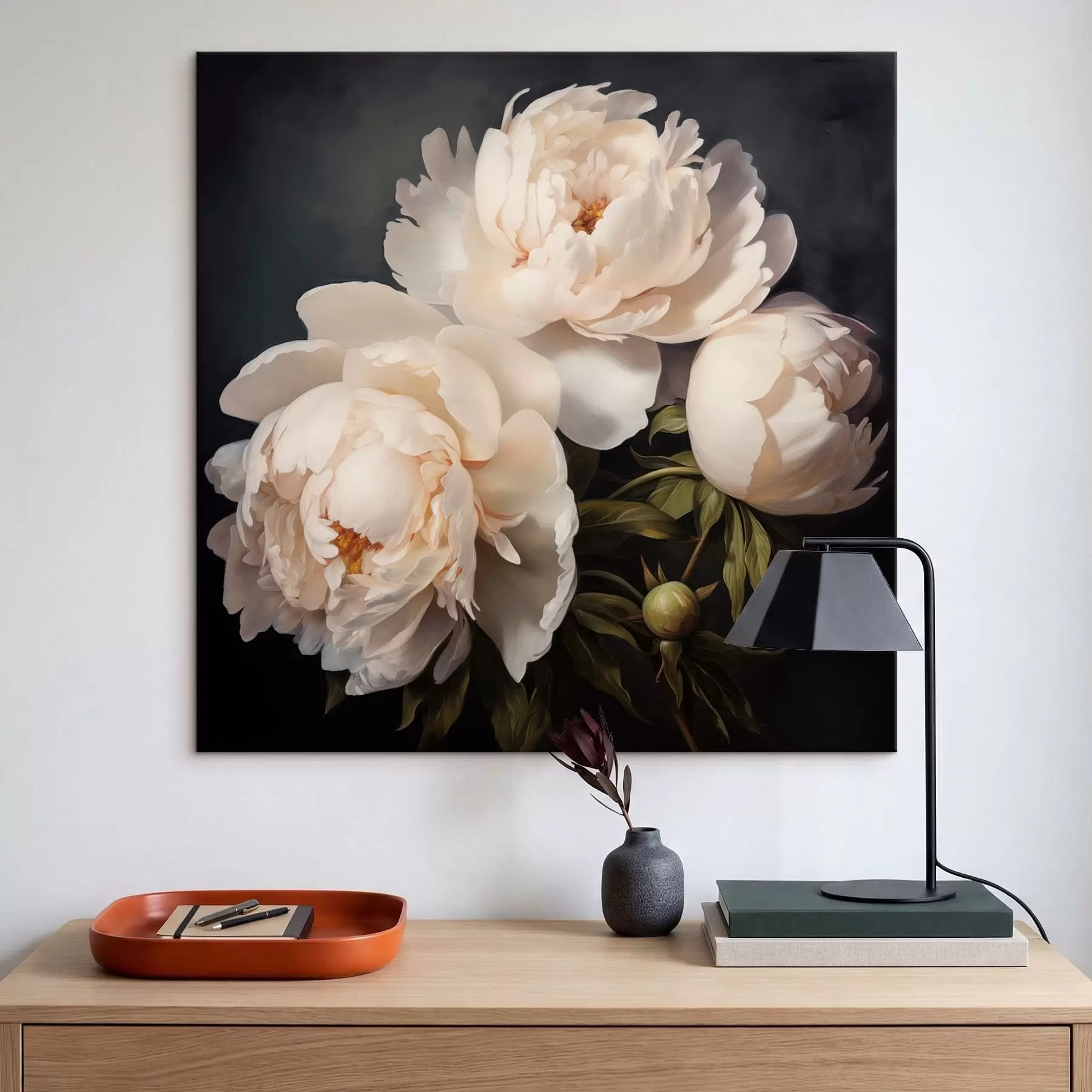 wall murals White peonies on dark background s48101