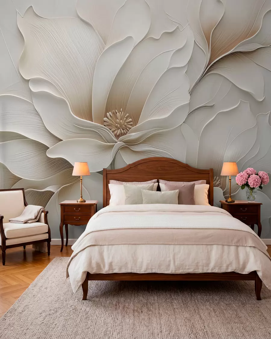 Wall Mural Photo Wallpaper Embossed beige flower relief close-up w05269