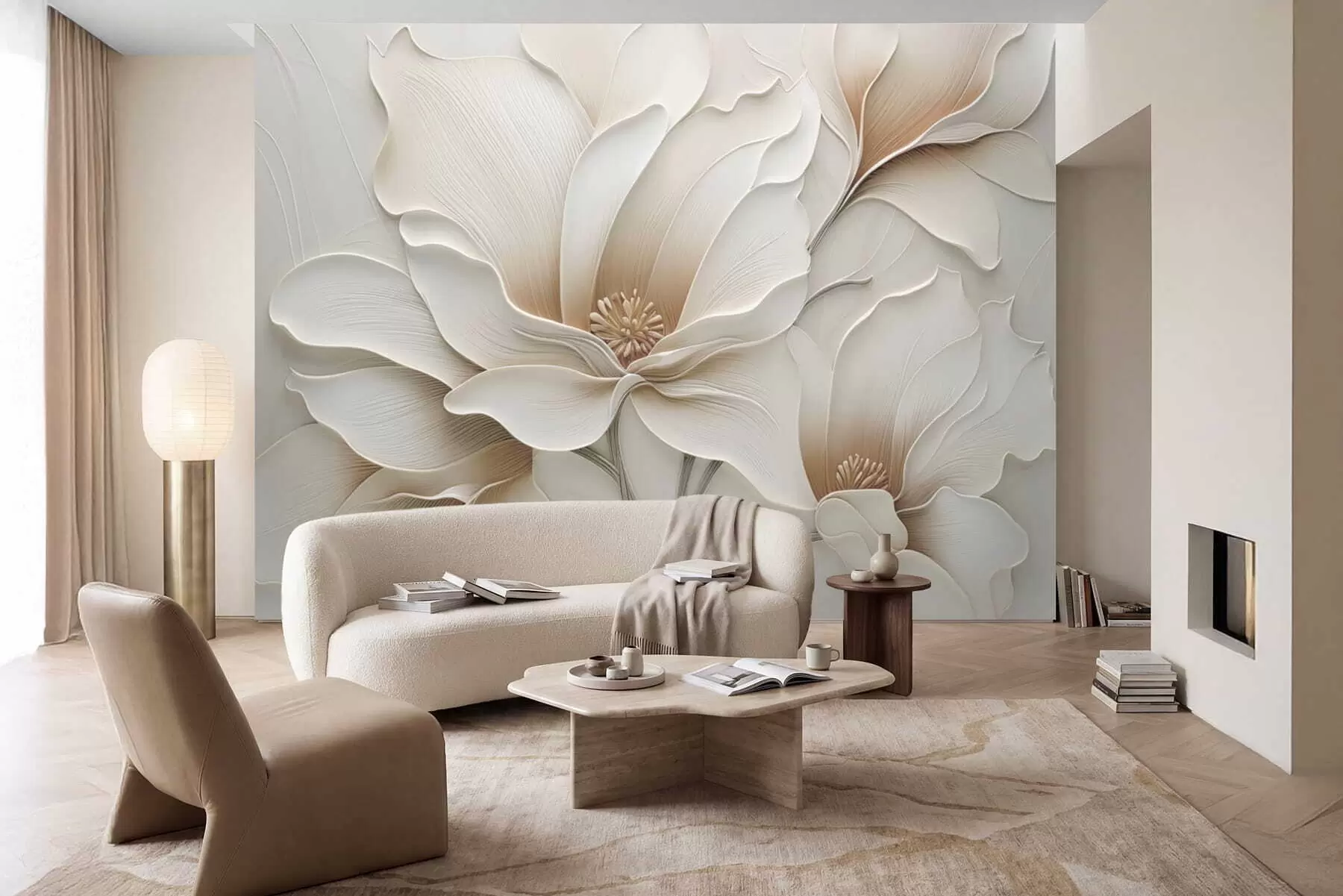 murales Primer plano de relieve con flores beige en relieve w05269