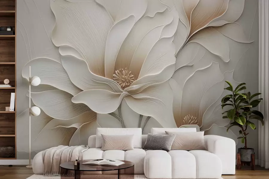 Wall Mural Photo Wallpaper Embossed beige flower relief close-up w05269