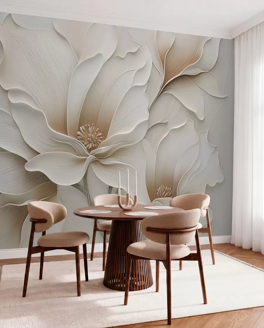 Wall Mural Photo Wallpaper Embossed beige flower relief close-up w05269