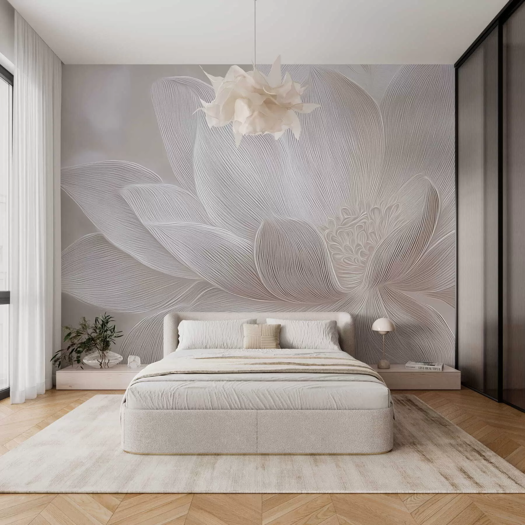 wall murals Abstract flowing waves in light beige tones w05266