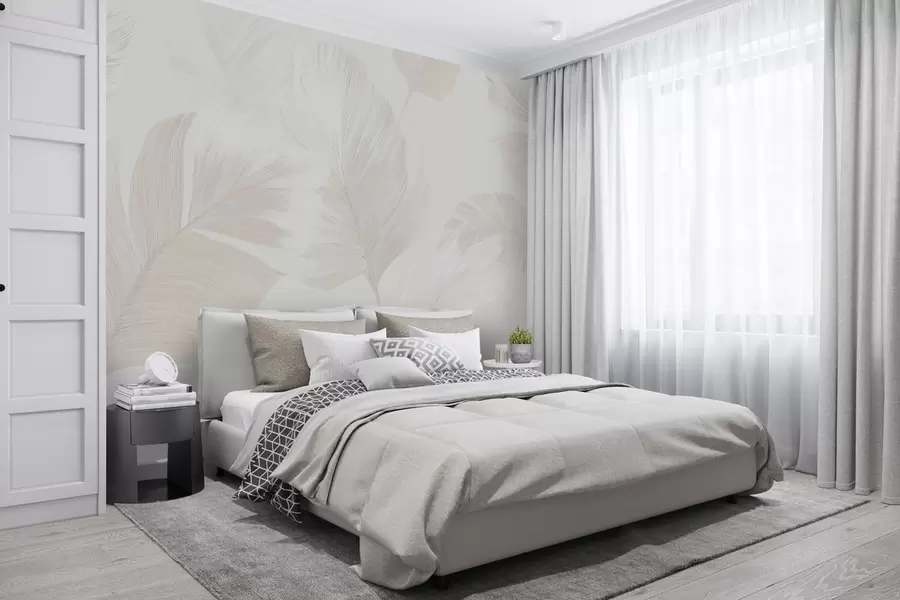 wall murals Soft ivory feathers in milky beige tones w09563