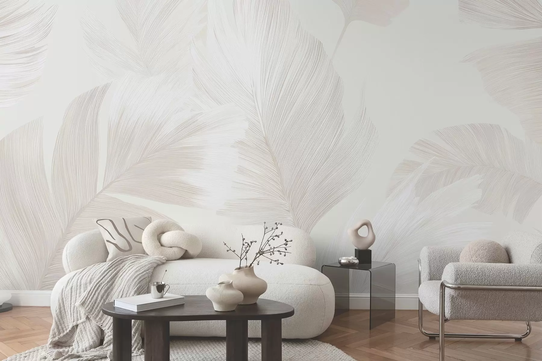 Wall Mural Photo Wallpaper Soft ivory feathers in milky beige tones w09563