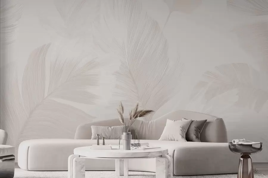 murales Suaves plumas de color marfil en tonos beige lechoso. w09563