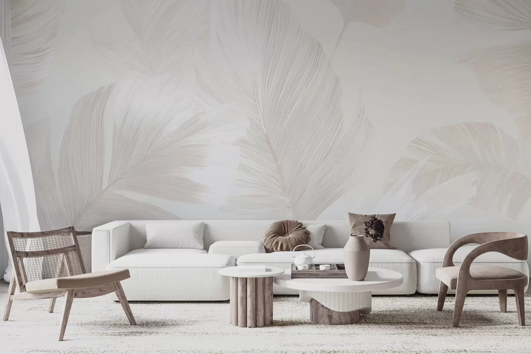 Wall Mural Photo Wallpaper Soft ivory feathers in milky beige tones w09563