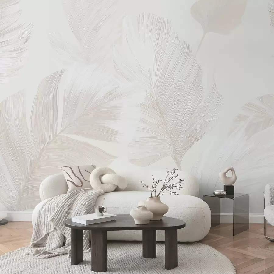 Wall Mural Photo Wallpaper Soft ivory feathers in milky beige tones w09563