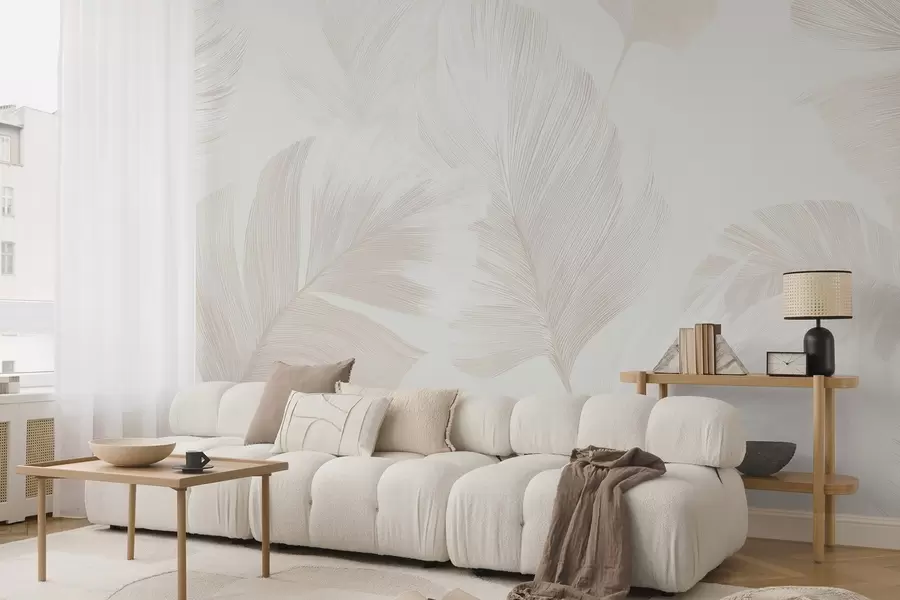 murales Suaves plumas de color marfil en tonos beige lechoso. w09563