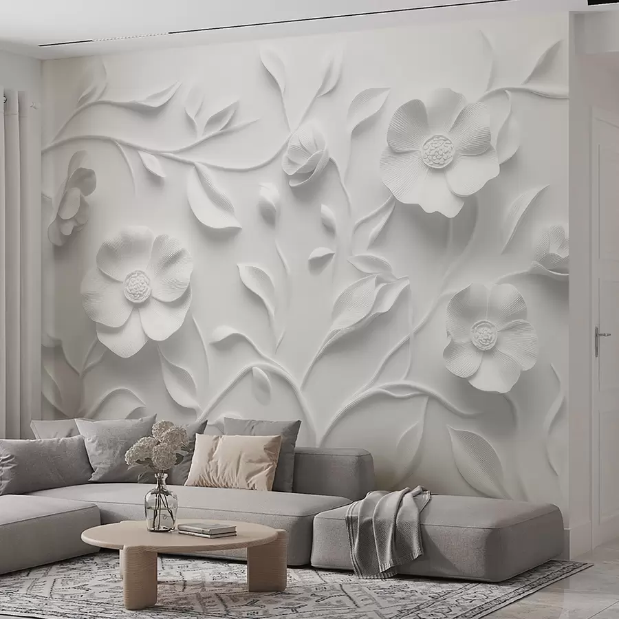 Wall Mural Photo Wallpaper Gray embossed floral ornament w09710
