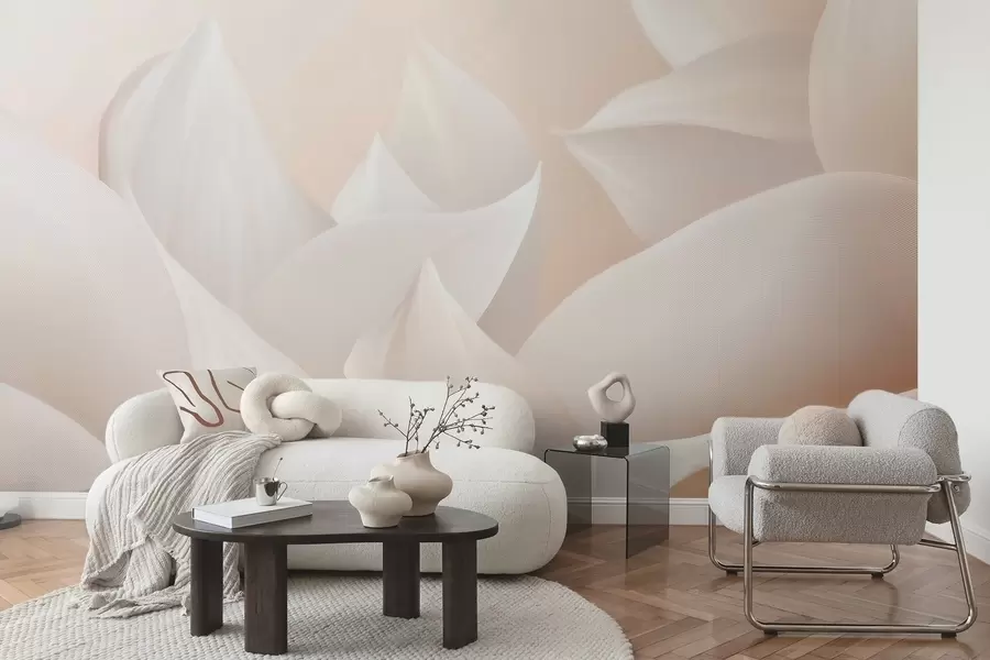 wall murals Soft peach-milky petals w09716