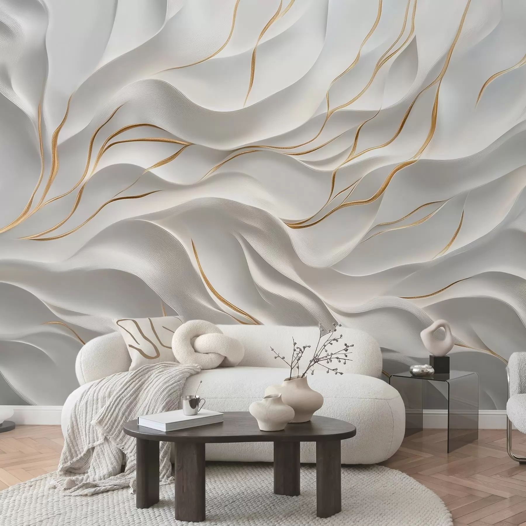 murales Ondas en relieve grises con detalles en amarillo w09724