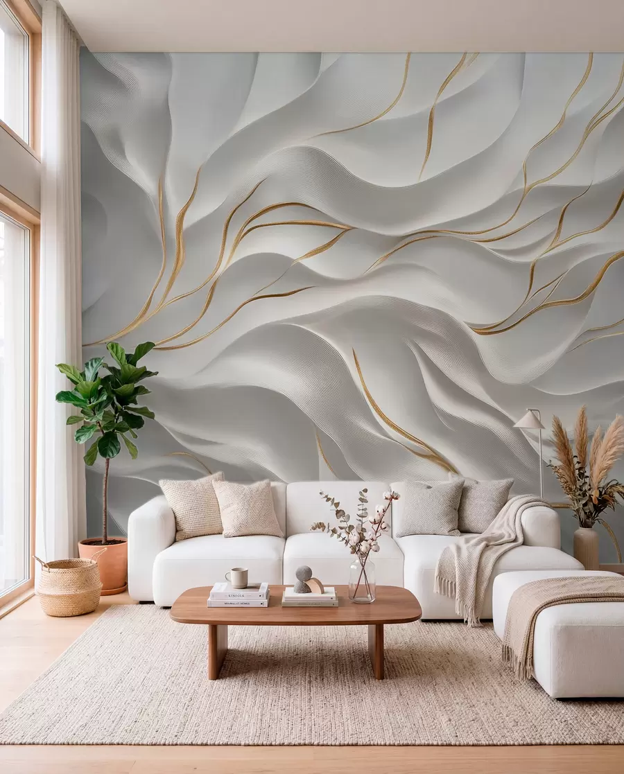 peintures murales Vagues grises en relief avec des accents jaunes w09724