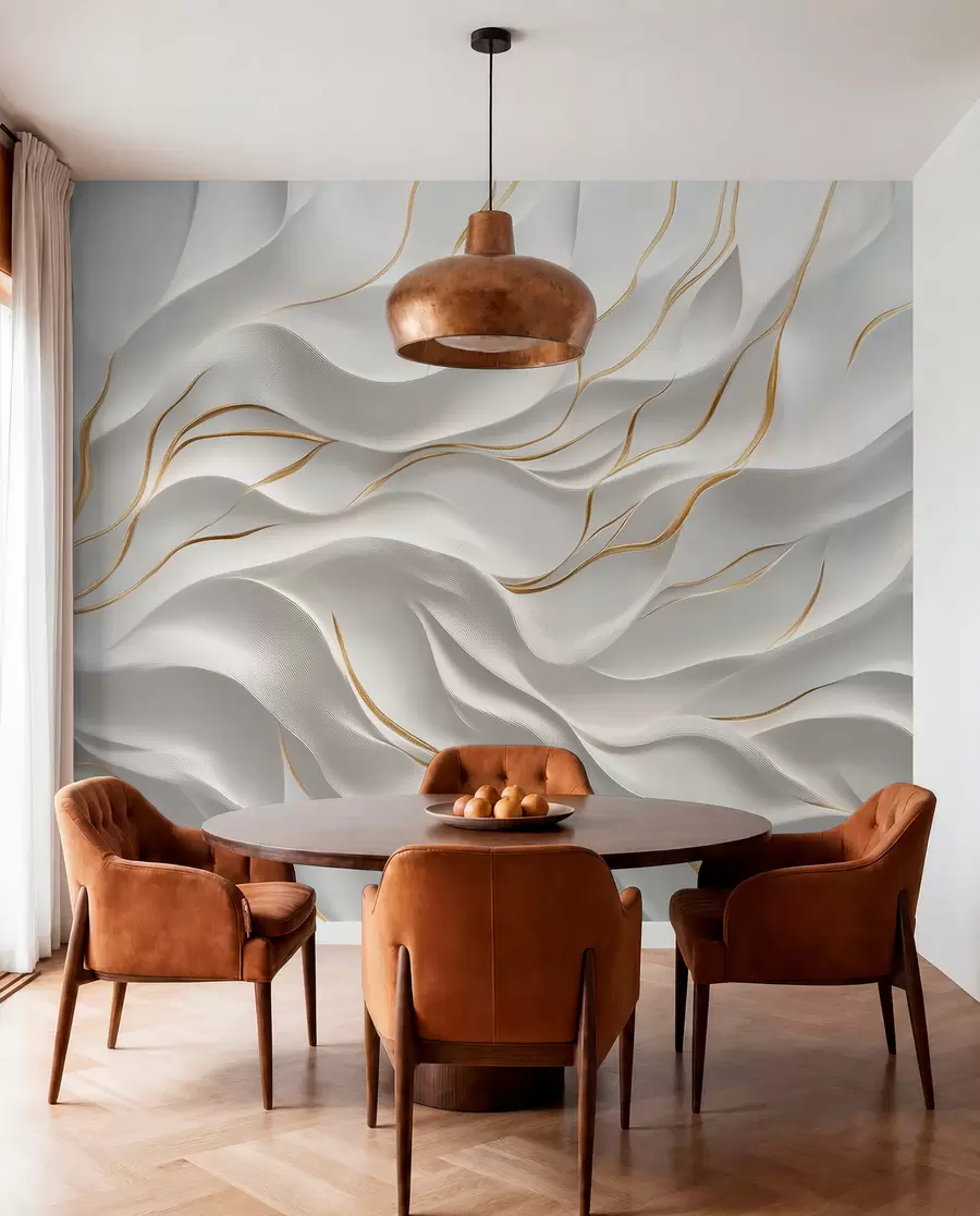 Wall Mural Photo Wallpaper Gray embossed waves with yellow accents w09724