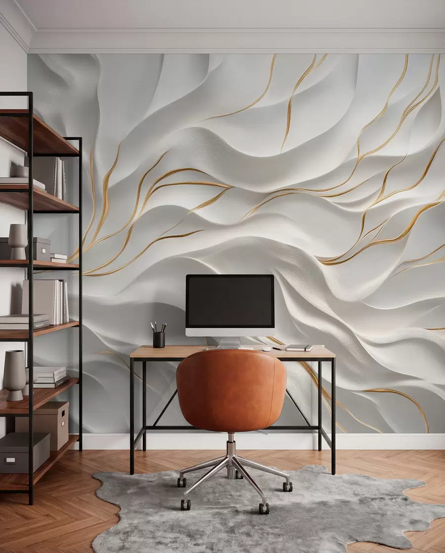 Wall Mural Photo Wallpaper Gray embossed waves with yellow accents w09724