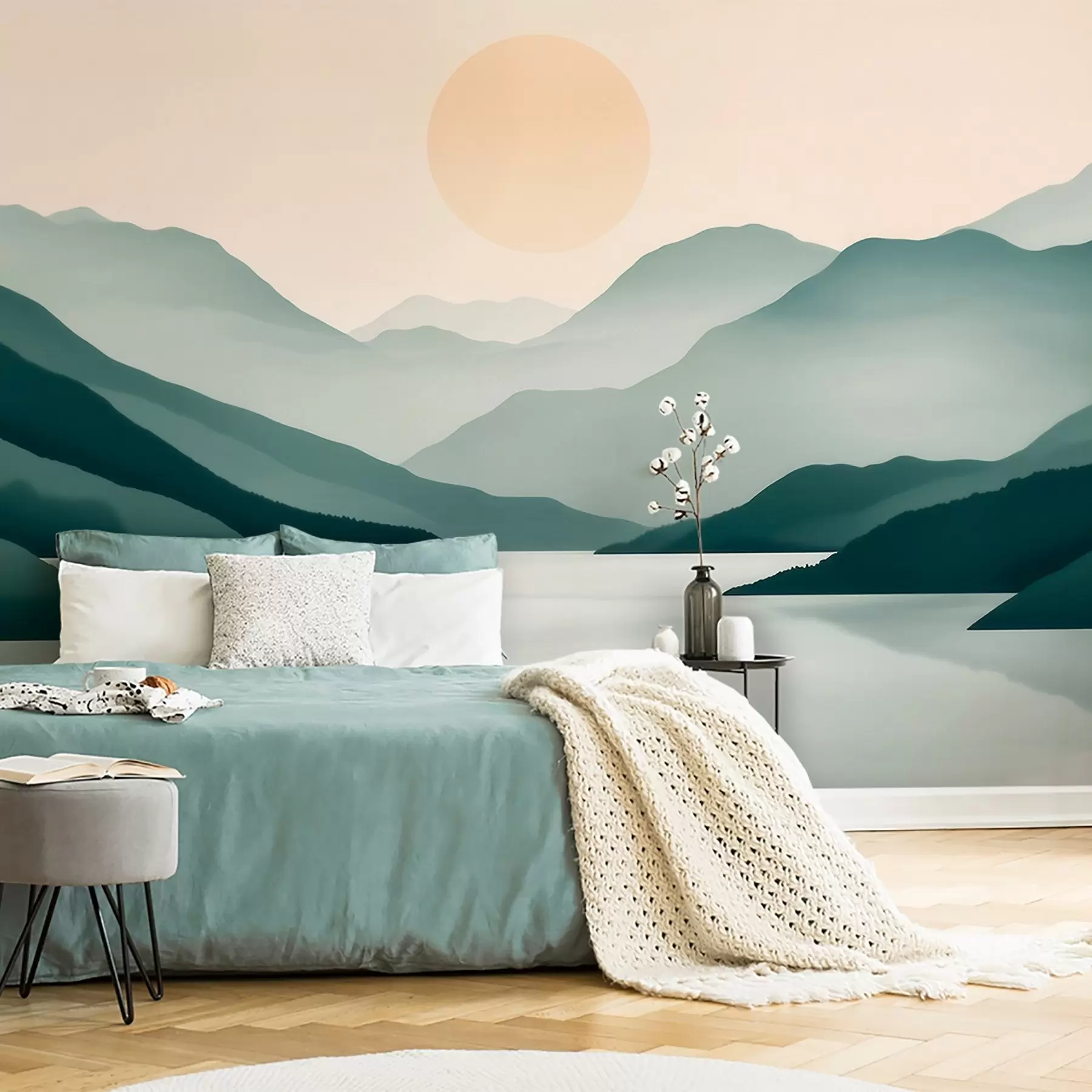 Wall Mural Photo Wallpaper Quiet mountain landscape with the sun over the lake w09735