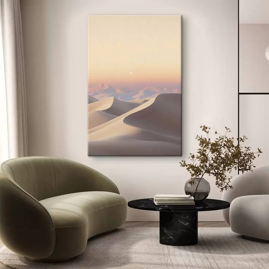 murales Un paisaje desértico con dunas onduladas bajo un cielo de suaves tonos pastel, con montañas lejanas al fondo. s47865