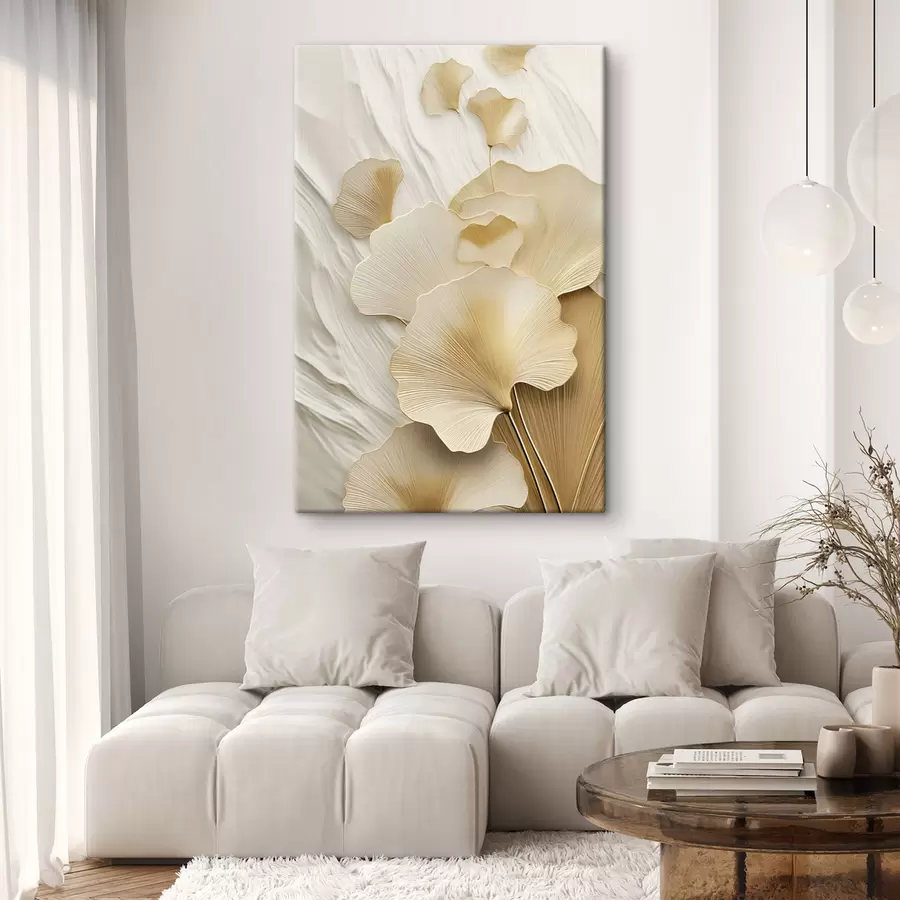 wall murals Ginkgo abstract leaves against a textured, light background, elegant and abstract composition s47868