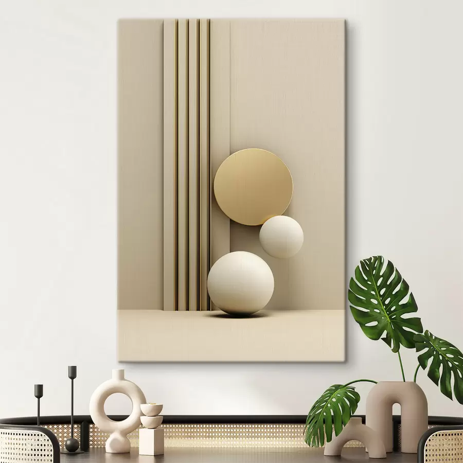 wall murals Abstract beige modern art with vertical lines and spheres s47871