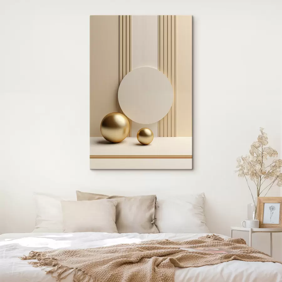 wall murals Abstract beige modern art with vertical lines and spheres s47872